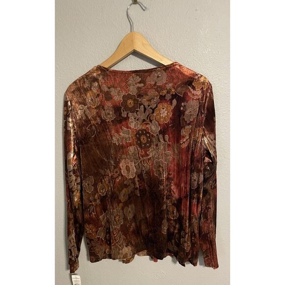Vintage Conrad C Womens Top 1X Red Floral Stretch Long Sleeve Artsy Deadstock - Picture 2 of 8